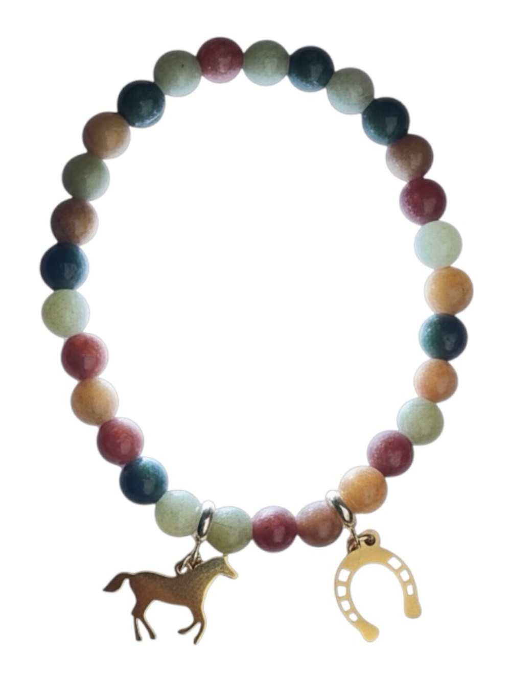 Multi-Color jade Beaded Horse & Horseshoe Charm Bracelet - Women Jewelry